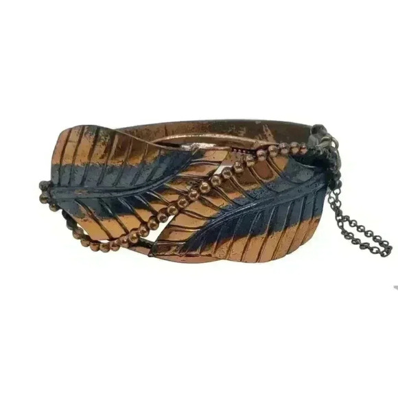 Vintage Whiting Davis Copper Hinged Bangle Bracelet Southwest Style Leaves - Picture 1 of 12